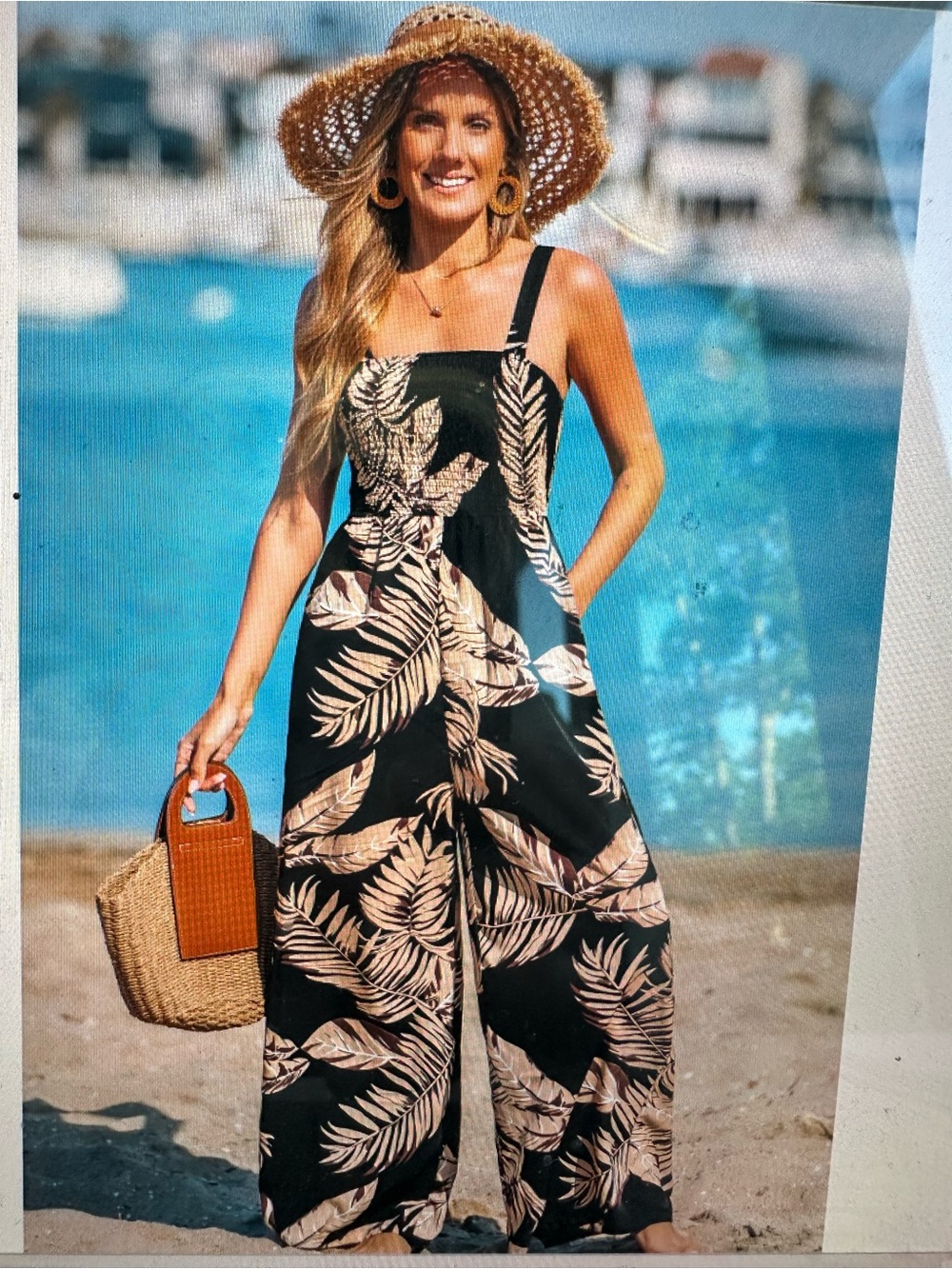 Cupshe Black Tropical Print Wide-Leg Jumpsuit